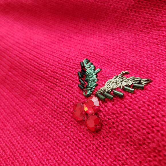 Tiara International Christmas Cardigan‎ Large Festive Red Poinsettia Embroidery - Picture 8 of 13